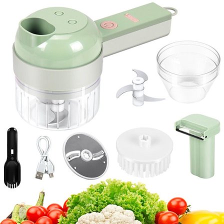 4 i 1 multifunktionell elektrisk grönsaksskärare Vitlöksskärare Vitlökshackare Skärning Pressning Mixer Matskiva