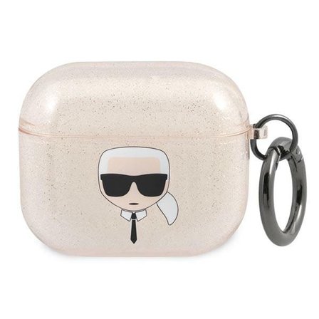 Karl Lagerfeld Glitter Karl's Head -kotelo AirPods 3:lle - kultainen