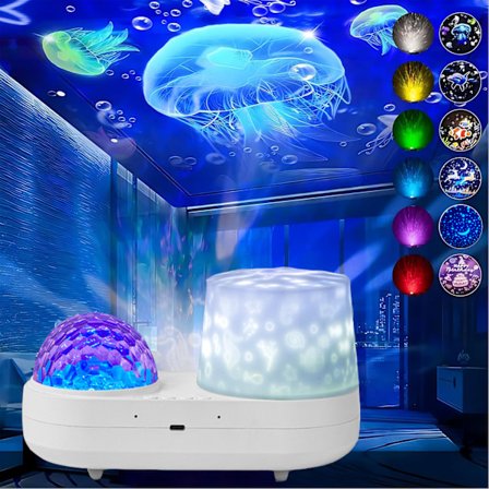 Ocean Kids Natlysprojektor til Børn – 360° Roterende Vandmandslampe med 6 Filmhjul & Timer, Loftprojektor til Baby- og Børneværelse