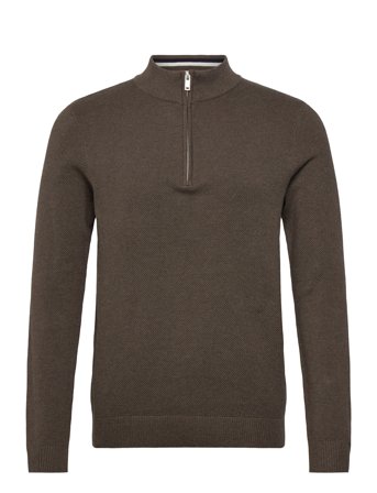 Lindbergh Structure Zip Neck Knit - Brown - XL