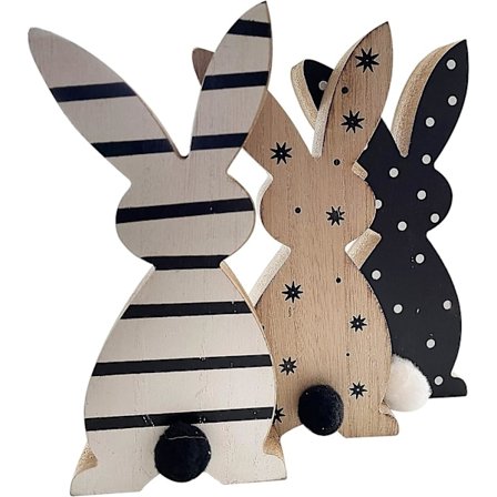 khevga Påskdekorationer, Påskkanin Träfigur Set om 3 (Svart)_GET IT Gifts