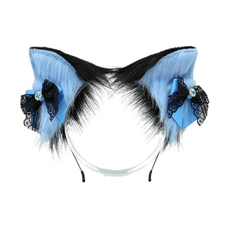 Jenter Dyre Katte Ører Plysj Hår Sløyfe Lolita Blonder Sløyfe Hårnål - Perfet black blue