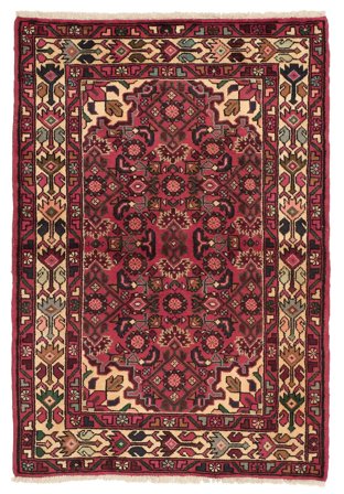 Alfombra Hosseinabad 102X145 Rojo Oscuro/Negro (Lana, Persia)
