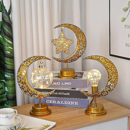 Ramadan Måne LED Lampe Dekorasjon For Hjem Metall Kareem Lys Eid Mubarak Muslimsk Al Adha Gave
