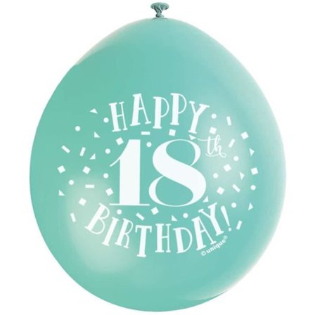Unique Party - Ballonger av latex - 23 cm - Grattis på 18-årsdagen - Assortiment av 10 - 56045