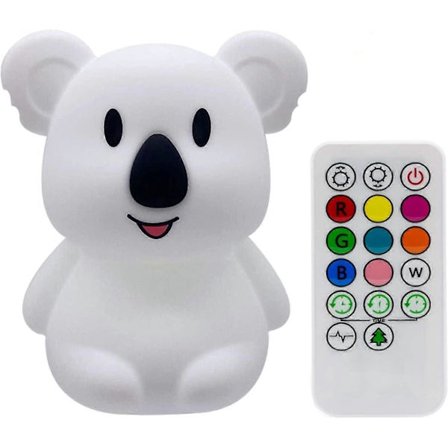 Stor Koala Natlampe, Børnenatlampe, Sengelampe, Skrivebordslampe, Soveværelseslampe, 9 Farver Genopladelig LED Natlampe Fjernbetjening + Touch Dæmper