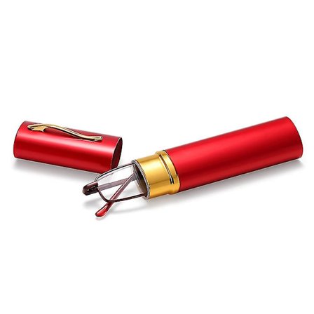 Kompakte læsebriller med etui af aluminiumsrør Mænd Kvinder Fjederhængsellæser(Rød,100)