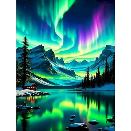 5D DIY Timanttimaalaussarja, Aurora Borealis -maisema timanttikirjonta, mosaiikkikangas kodin seinäkoristeeksi