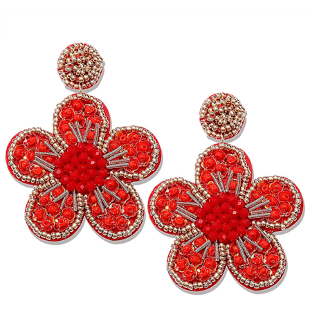 Beaded Drop Øredobber fargerike Beaded Blomster Øredobber Håndlaget Bohemia Tropisk Perlearbeid Dingle