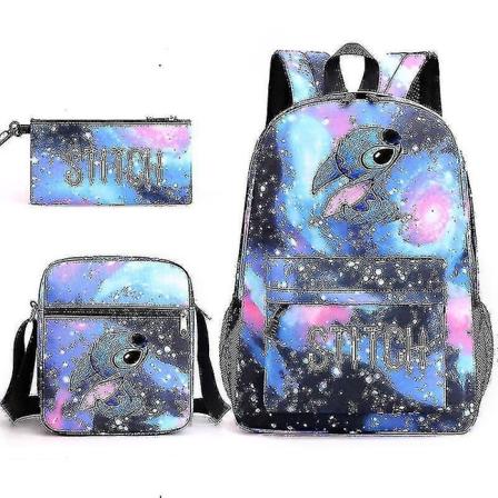 Lilo Stitch Stitch Ryggsäck, Axelväska, Case, Svart Student Skolväska, Tredelad Set, St