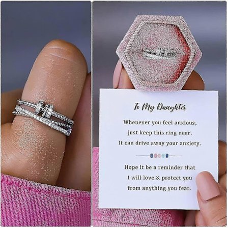 Ringer for angstmeditasjon, åpne ringer med perler og spinner for kvinner og jenter, til min datter