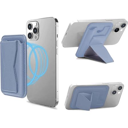 MagSafe-kortlomme, lærtelefonveske med magnetisk stativ fingergrep for iPhone 15/14/13/12-serien Light Blue