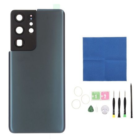 Bakdeksel i glass med forhåndsinstallert kameralinse og tapedeler for Galaxy S21 Ultra Blue