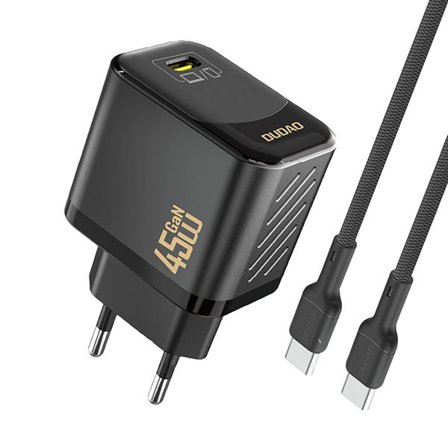 Dudao 45W GaN-seinälaturi USB-C-portilla ja USB-C-kaapelilla – musta