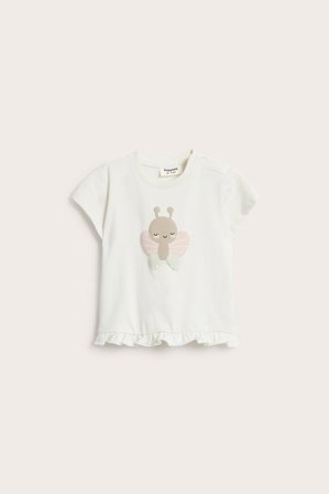 Kappahl | T-shirt z krótkimi rękawami i falbaną Offwhite 56 | Offwhite