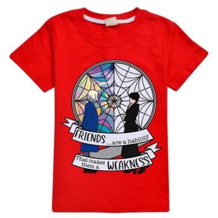 7-14 år Barn/ungdomar Wednesday The Addams Family Tryckt Kortärmad T-shirt Casual Toppar Gåvor Red 9-10 Years