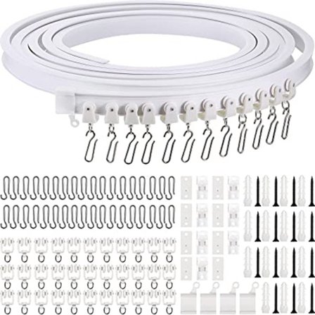 5 m U-formet L-formet plastskinnesæt, bøjelig lydløs glideskinne, inklusive krogtilbehør