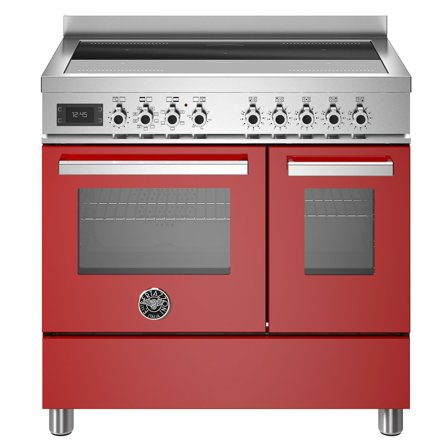 Bertazzoni PRO95I2EROT Professional induksjonskomfyr med dobbelovn 90 cm, Rød' - 'Rød, ral 3001 pantone 200 c, blank