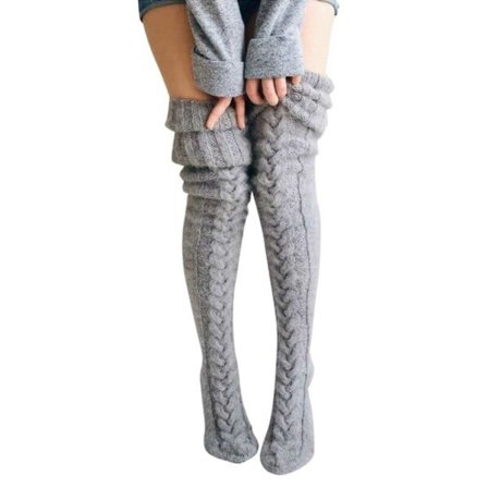 Varme Strikkede Knæstrømper Høje Strømper Thigh High grå
