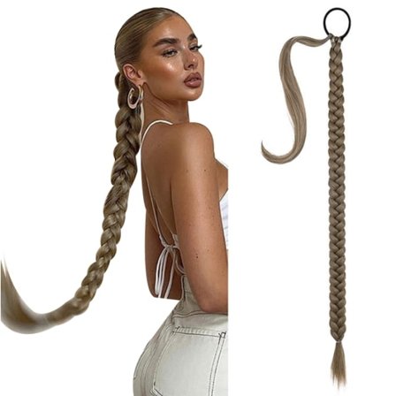 TG Pitkä Letitetty Poninhäntäpidennys Harmaa