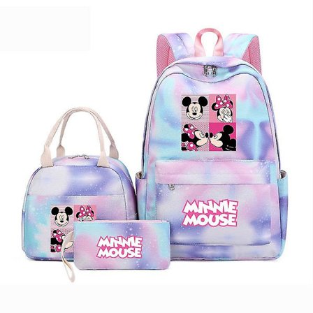3 stk./sæt Mickey Minnie Mouse Rygsæk Farverig Taske Piger Skoletasker Teenager Med Madkasse Rejse Mochilas