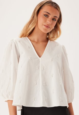 SELECTED - Slfgalia 3/4 SEQUINS TOP SEQUI - Bright White