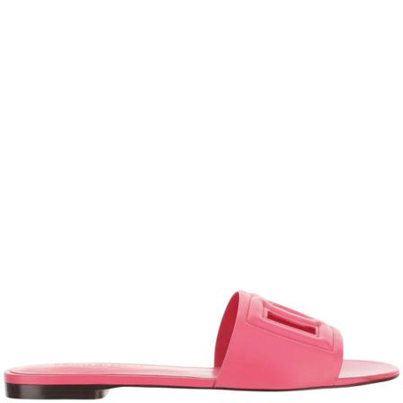 Dolce & Gabbana, Calfskin Sliders With DG Logo Roze, Dames, Maat:37 EU