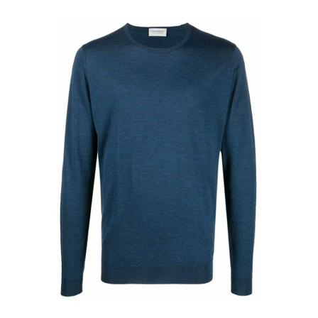 John Smedley, Round-neck Knitwear Niebieski, Mężczyzna, Rozmiar: L