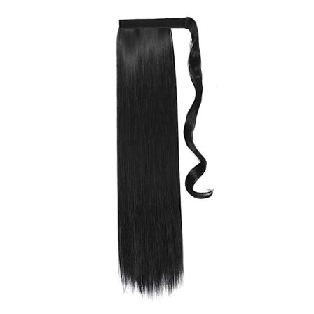Syntetiskt hår 18/24 tum långt rak hästsvans omlott hästsvansklämma i hårförlängningar Svart hårstycke Huvudbonader
