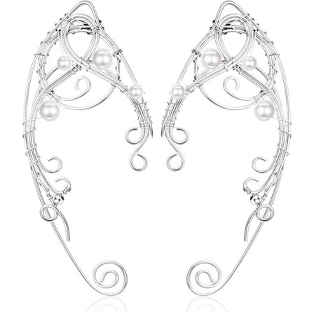 Elf Ear Cuffs Handgjorda Clip-on örhängen Handcrafted Hollowed Leaf Pearl