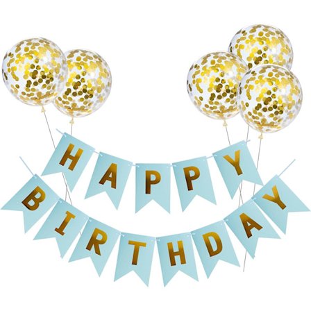 Grattis på födelsedagen bannerdekoration, grattis på födelsedagen ballonger och 5 st konfetti ballonger, grattis på födelsedagen banner flicka pojke 