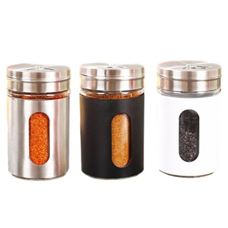 3 kpl suola- ja pippurirasiaa säädettävällä kaatoaukolla, ruostumaton teräs ja lasinen sokeripurkki täytettävä mausterasia pullo suolapippuripurkit