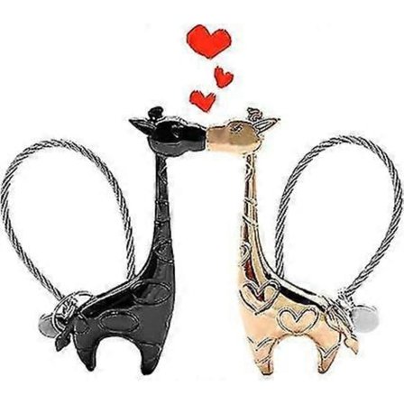 Par Keyring, 1 Par Søde Giraf Keyring Magnetisk Kærlighed Keyring Med Aluminium Gaveæske Par Keyring Kæreste Gave (Sort Guld Og Ros