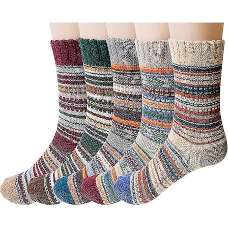 5 par dam vinter ullstrumpor Andas mjuka tjocka strumpor - färgglad färgpresent