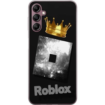Kompatibelt Mobildeksel til Samsung Samsung Galaxy A14 5G Minimalistisk svart og sølvfarget Roblox-symbol med gylden krone og luksuriøs gamer-esteti