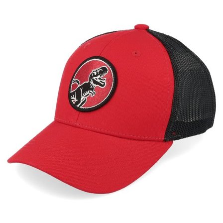 Kiddo Cap - Röd trucker Keps - Kids T-rex Red Round Patch Red/Black Trucker @ Hatstore
