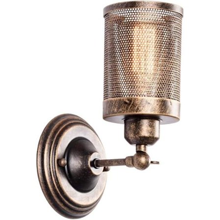 Industriel væglampe, Steampunk metalnet skygge, Vintage indendørs væglampe, Justerbar fatning til garageport, veranda, gang (ingen pære)