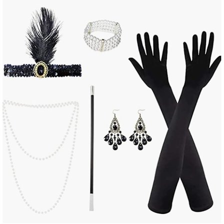 1920-tals Kvinnors Flapper-Tillbehör Gatsby Kostymtillbehör Set 20-tals Vintage Fest Flapper Hårband Pärlhalsband Armband Örhängen Handskar (FMY)