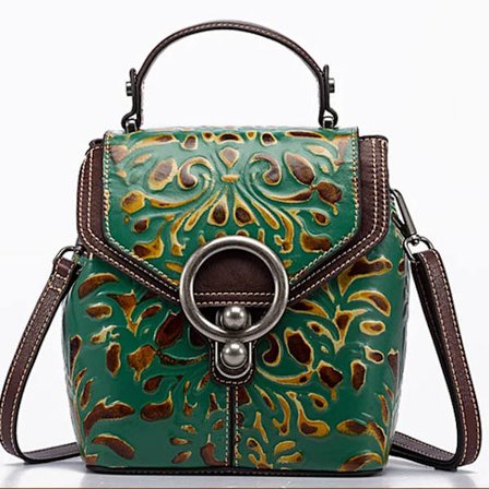 Norbinus Vintage Dam Äkta Läder Ryggsäck Lyx Designer Präglad Liten Dam Kohud Axelremsväskor~05642