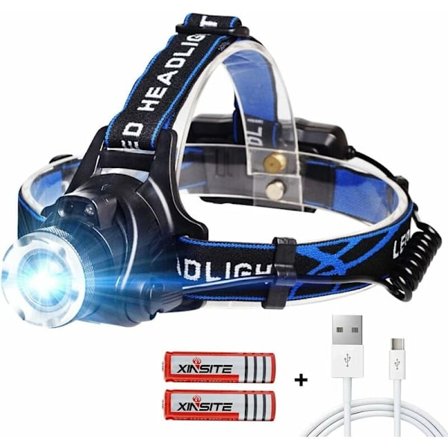 Ladattava USB LED -otsalamppu 3 tilalla, etu-LED, USB-kaapeli ja 2 18650 akkua, taskulamppu kalastukseen, retkeilyyn, lukemiseen, patikointiin, 