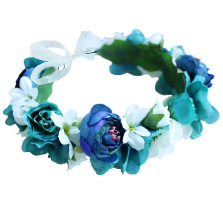 Rosenblomsterkrona Boho Blomsterpannband Hårkrans Blomsterhuvudbonad Halo med Band Bröllopsfest Foton Ljushavsgrön