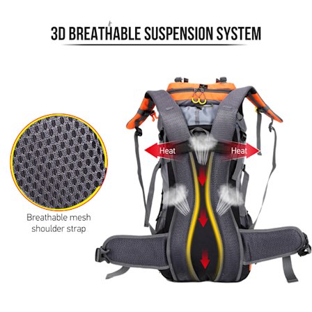 60L Vanntett Tursekk Camping Fjelltur Sykkel Ryggsekk Utendørs Sportsbag med Regntrekk