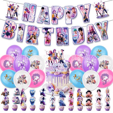 Kpop Demon Hunters Fødselsdagstema Fest Dekorationer Banner Kage Balloner Til Børn