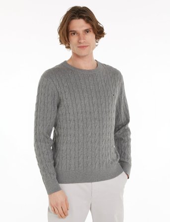 Tommy Hilfiger Classic Cotton Cable Crew Neck - Grey - L