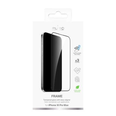 PURO iPhone 16 Pro Max Frame Tempered Glass, Applicator included