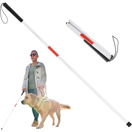 Blindestokk, sammenleggbar stokk for blinde, 4-delt reflekterende stokk for synshemmede og blinde - Rød og hvit - 123 cm