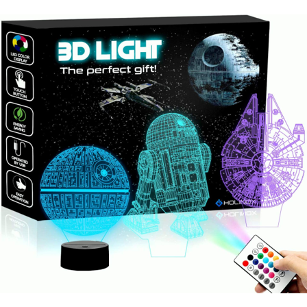 3D Illusion Star Wars Nattlampa för Barn, 4 Mönster och 7