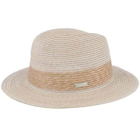 Seeberger - Beige straw Hoed - In Natural Straw Braid Linen Sand Fedora @ Hatstore