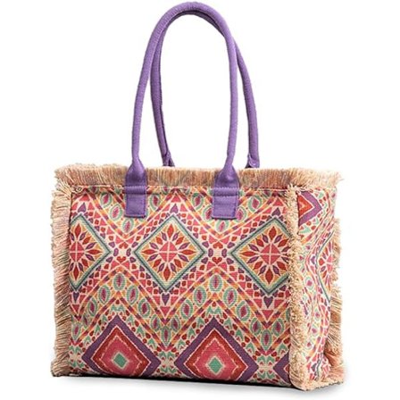 Canvas Handväska Dam Etnisk Stil Tygväska Retro Axelväska med Tofsar Sommar Strandväska Bohemisk Handväska