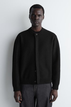 COS Men's Boiled-Wool Crew-Neck Cardigan in Black